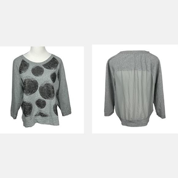 Karen Millen Tops - Karen Millen T-Shirt 16 Grey Long Sleeve Sheer Back Scoop Neck Stretch Geometric